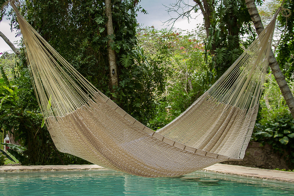 Mayan Legacy Jumbo Size Outdoor Cotton Mexican Hammock in Cream Colour