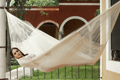 Mayan Legacy Jumbo Size Outdoor Cotton Mexican Hammock in Cream Colour