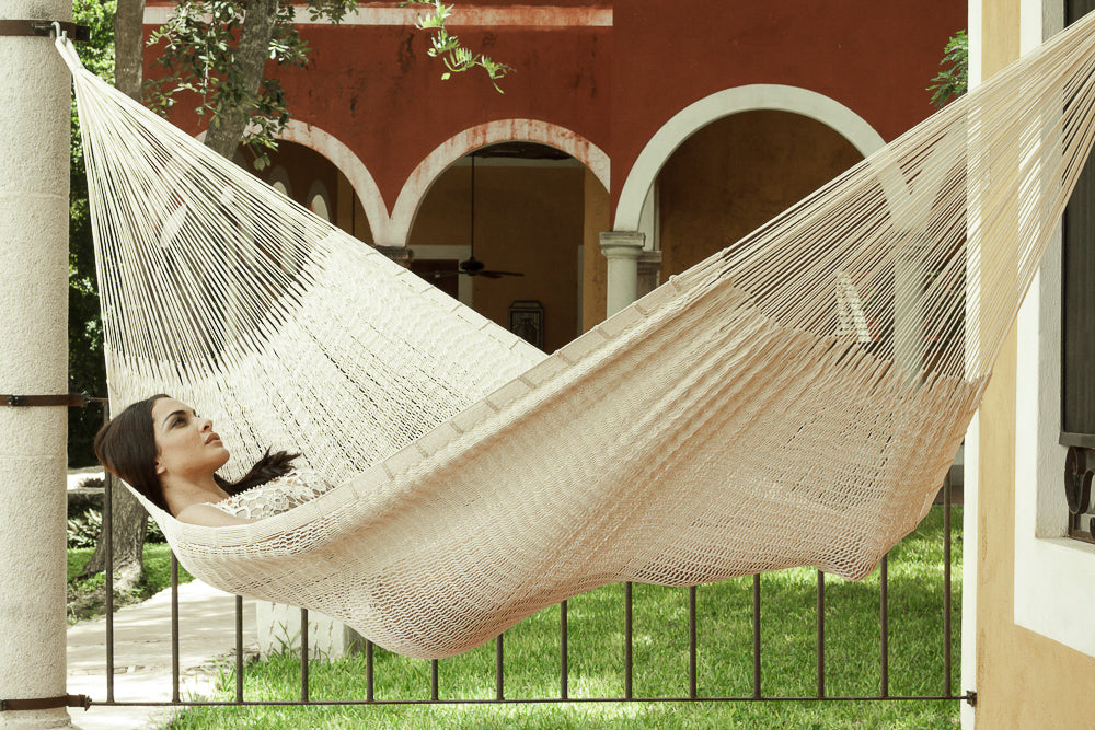 Mayan Legacy Jumbo Size Outdoor Cotton Mexican Hammock in Cream Colour