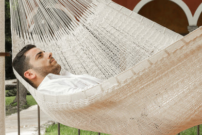 Mayan Legacy King Size Outdoor Cotton Mexican Hammock in Cream Colour