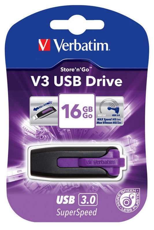 VERBATIM 16GB V3 USB3.0 Violet Store\'n\'Go V3; Rectractable | Auzzi Store