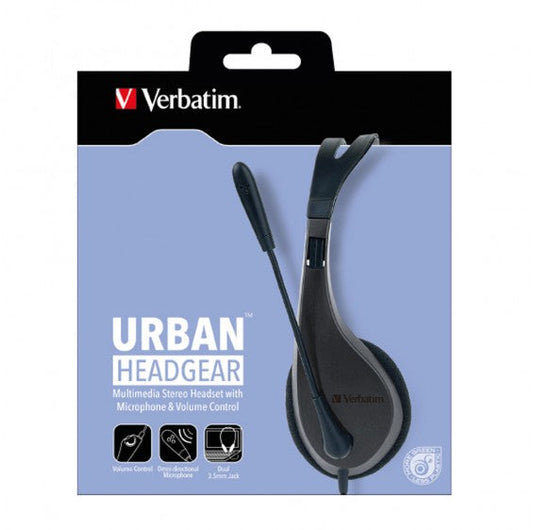Verbatim Multimedia Headset with Microphone - Wide Frequency Stereo, 40mm Drivers, Comfortable Ergonomic Fit, Adjustable, Built-in, omni-directional | Auzzi Store