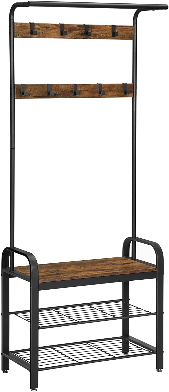 Vintage Coat Rack Shoe Bench, Wood Look Accent Furniture and Metal Frame | Auzzi Store