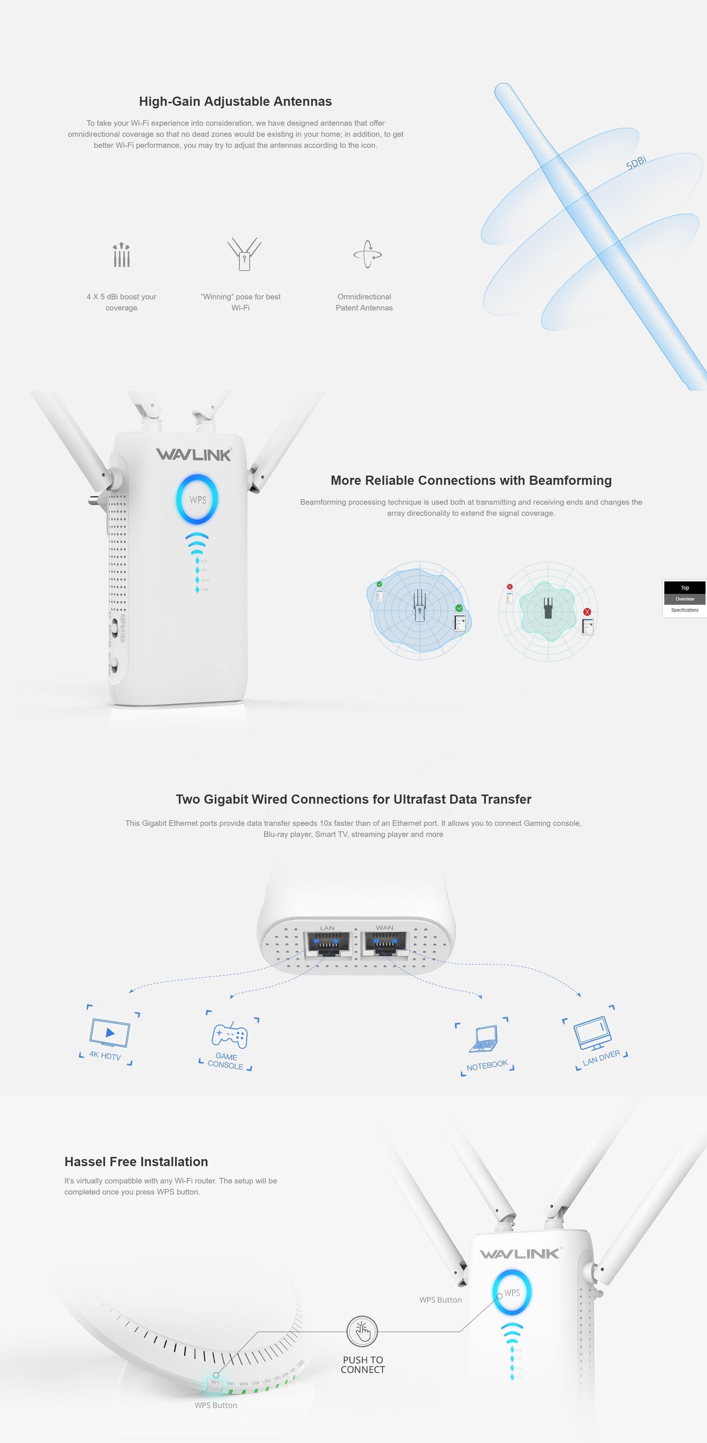 WAVLINK AC1200 Dual Gigabit Ethernet Ports Wi-Fi Range Extender (WL-WN579G3) | Auzzi Store