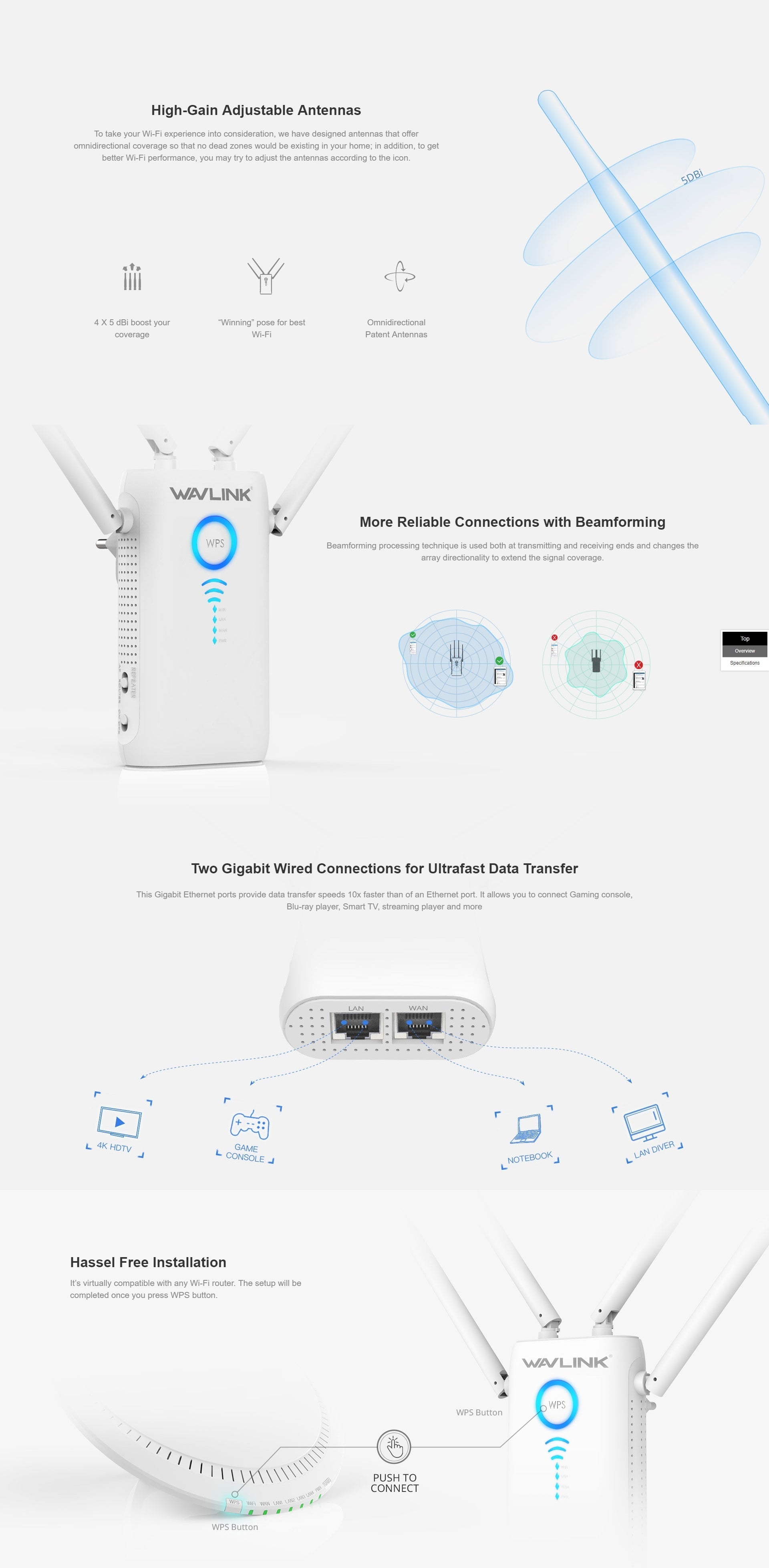 WAVLINK AC1200 Dual Gigabit Ethernet Ports Wi-Fi Range Extender (WL-WN579G3) | Auzzi Store