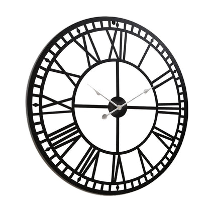 Artiss 80CM Large Wall Clock Roman Numerals Round Metal Luxury Home Decor Black Auzzi Store