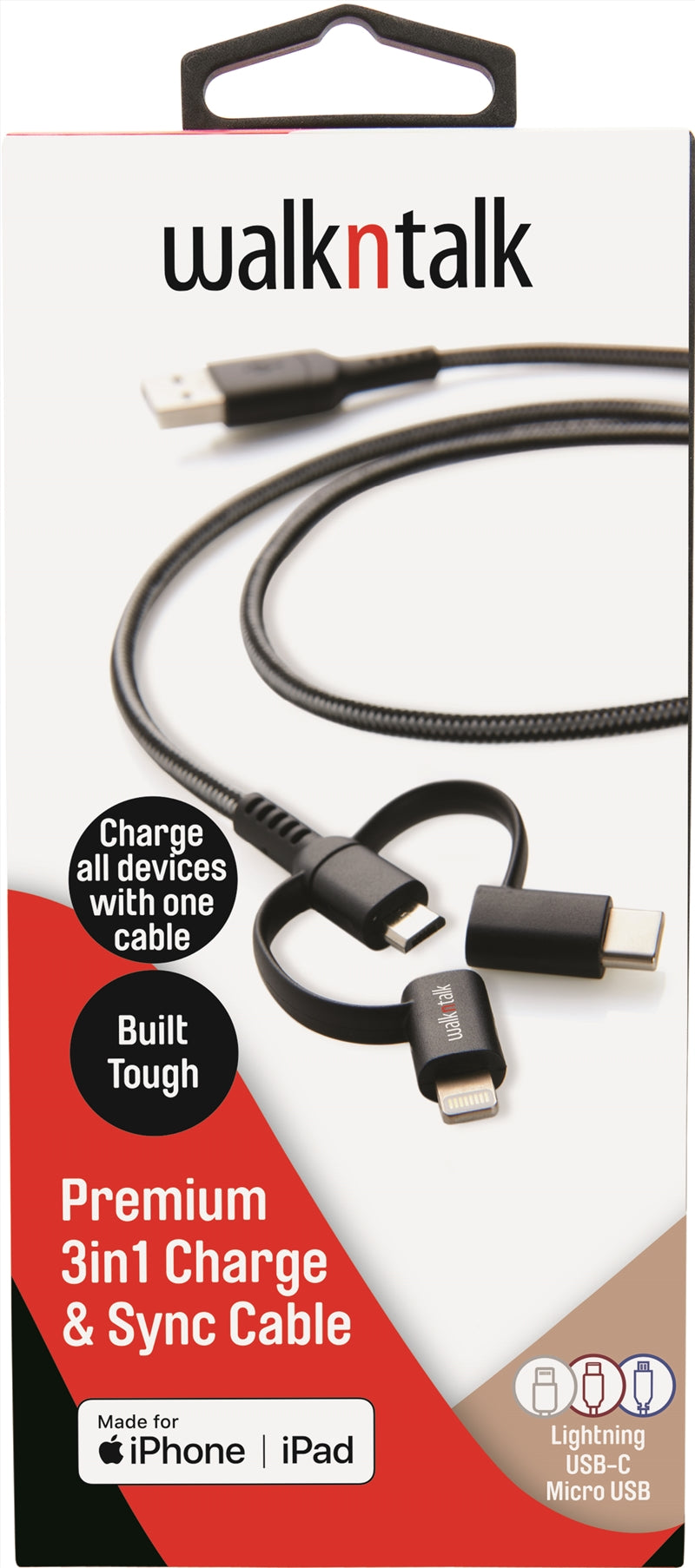 Walk n Talk 3in1 Charge & Sync Cable Lightning/USB-C/Micro USB | Auzzi Store