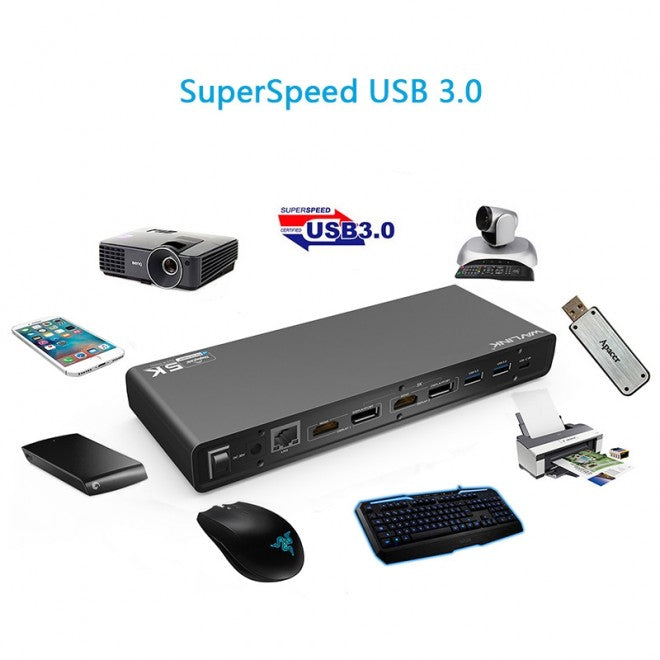 Wavlink USB-C Ultra 5K Laptop Docking Station with 6x USB3.0, 4K Dual Video Outputs, Gigabit Ethernet, Audio WS-UG69DK1 | Auzzi Store