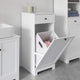 White Bathroom Cabinet with Laundry Basket and Drawer | Auzzi Store