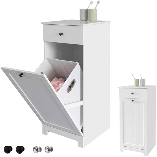 White Bathroom Cabinet with Laundry Basket and Drawer | Auzzi Store
