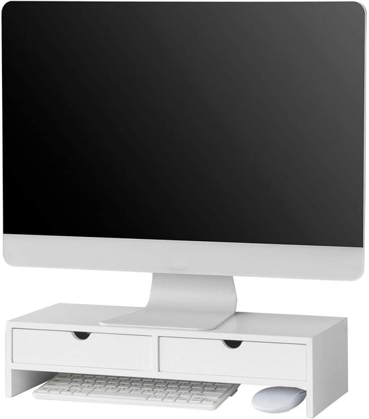 White Monitor Stand Desk Organizer with 2 Drawers | Auzzi Store