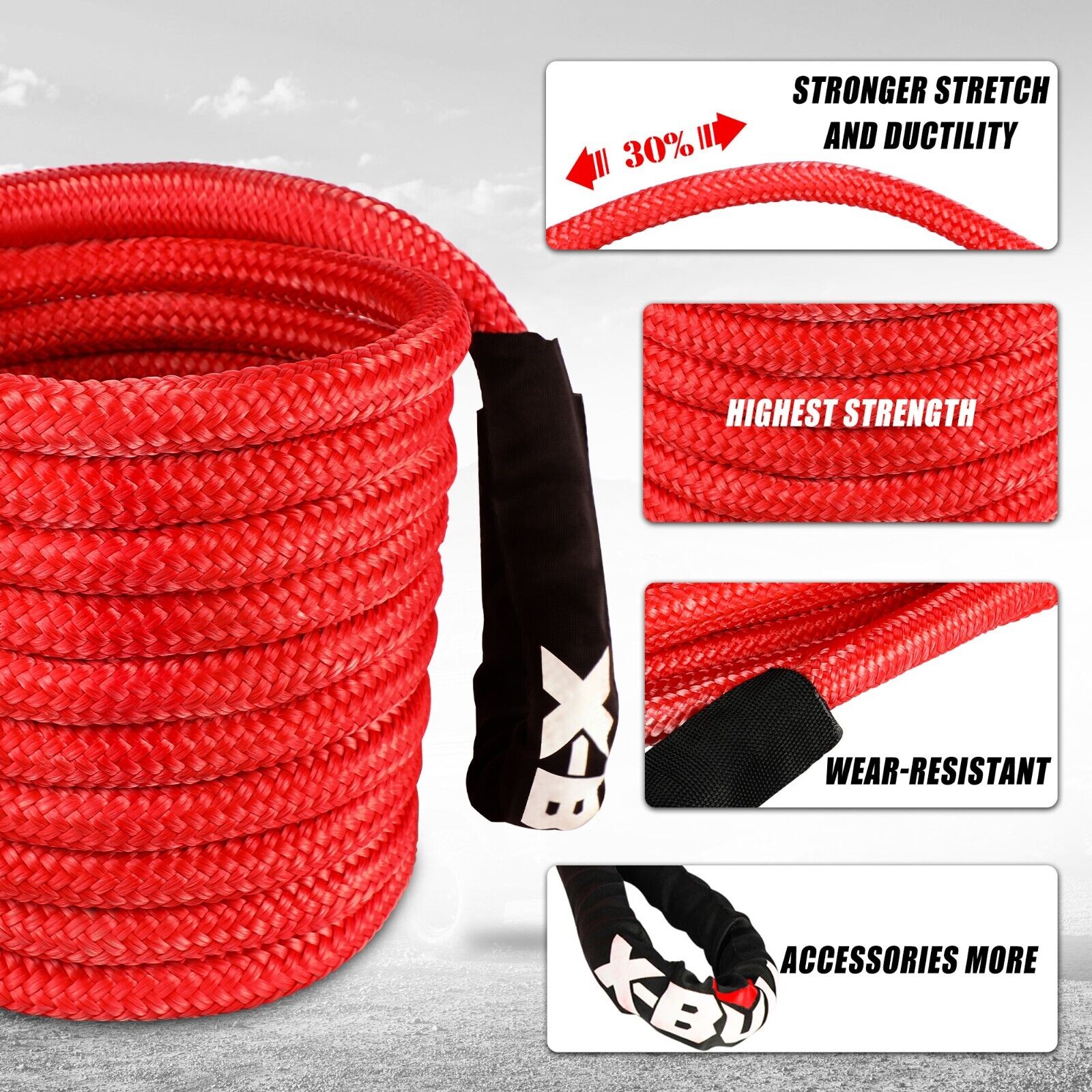 X-BULL Kinetic Rope 25mm x 9m Snatch Strap Recovery Kit Dyneema Tow Winch | Auzzi Store